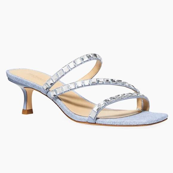 Michael Kors Denim Crystal Strap Celia Kitten Heels 7 - Picture 1 of 9
